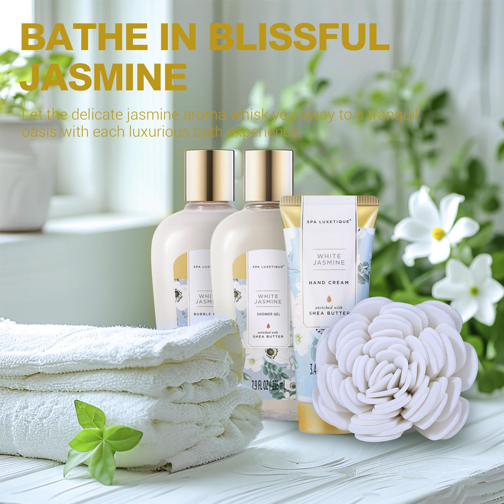 Gifts for Women 15Pcs White Jasmine Gift Baskets for Women Luxury Relaxing Spa Kit with Tote Bag Birthday Gifts for Mom Friend Sister Wife Grandma Mothers Day Gift for Her