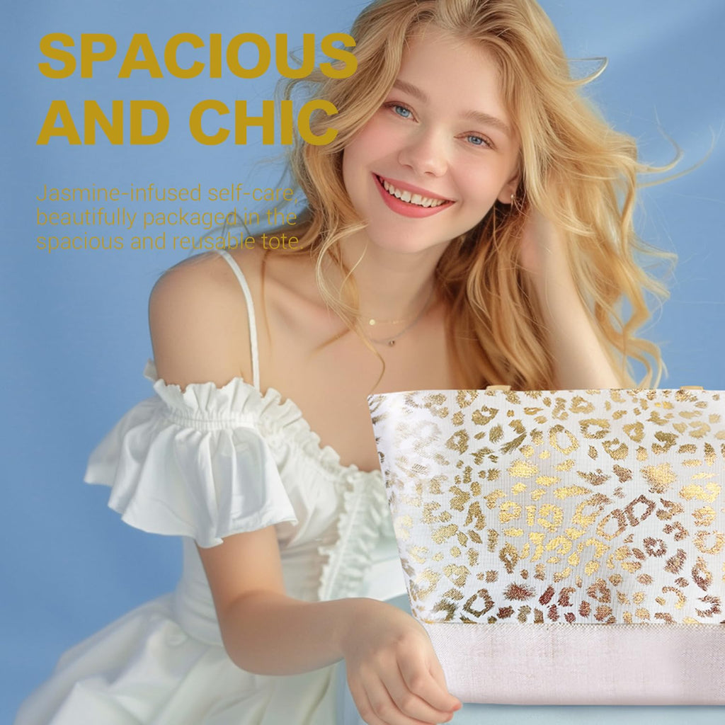 Gifts for Women 15Pcs White Jasmine Gift Baskets for Women Luxury Relaxing Spa Kit with Tote Bag Birthday Gifts for Mom Friend Sister Wife Grandma Mothers Day Gift for Her